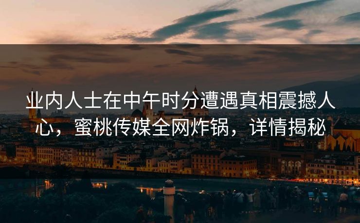 业内人士在中午时分遭遇真相震撼人心，蜜桃传媒全网炸锅，详情揭秘