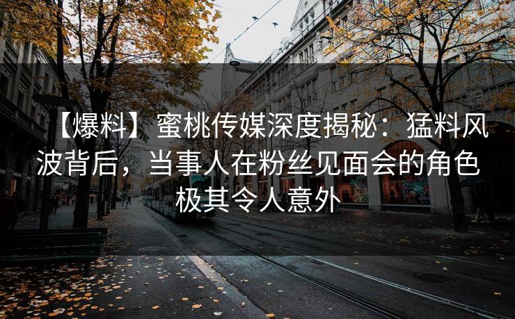 【爆料】蜜桃传媒深度揭秘：猛料风波背后，当事人在粉丝见面会的角色极其令人意外